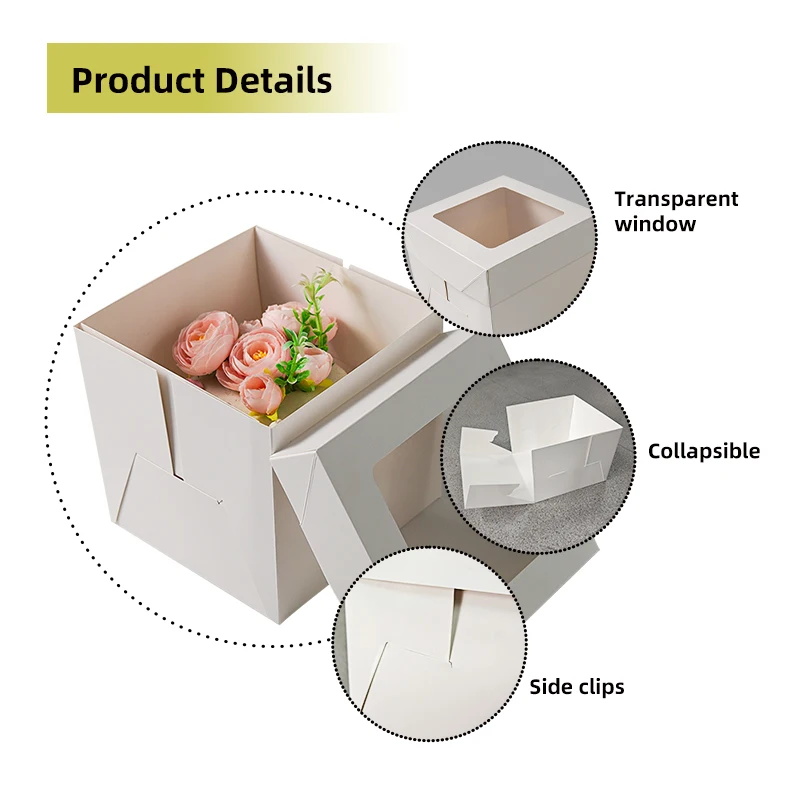 Birthday Party 10 X 10 Transparent Window Pet Tall Cake Paper Boxes With Board 12X12 Clear Cake Box