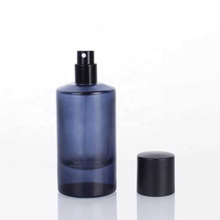 custom color 55ml fancy style dark blue men empty luxury glass perfume bottle with black cap