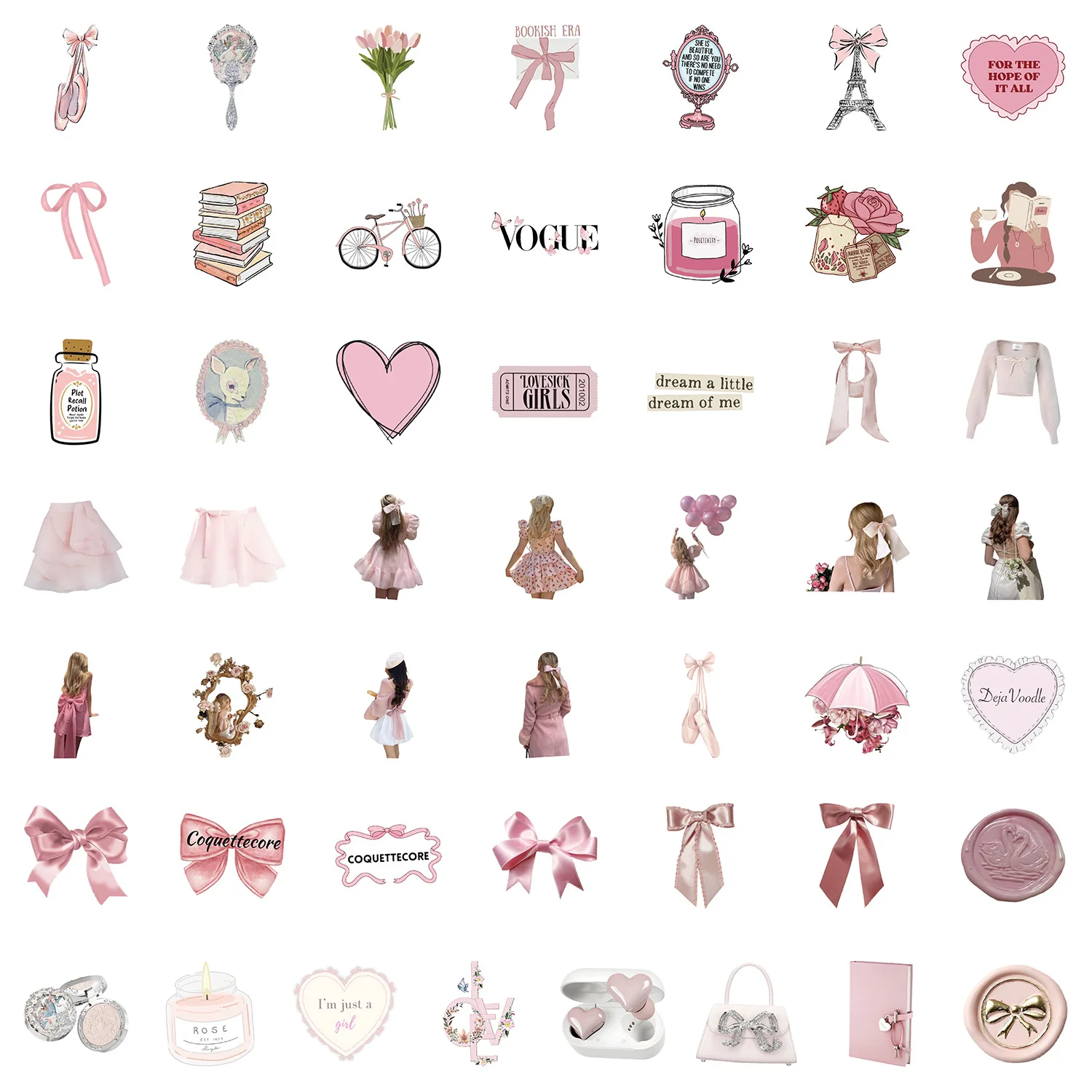 50Pcs Coquette Girl Pink Cute Graffiti Stickers For Girl Phone Bottle Decor VSCO Preppy Style Sticker