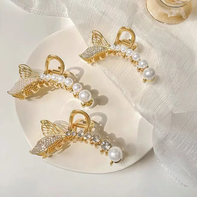 Gold Hair Accessories Women Metal Claw Clips Rhinestone Hair Clips