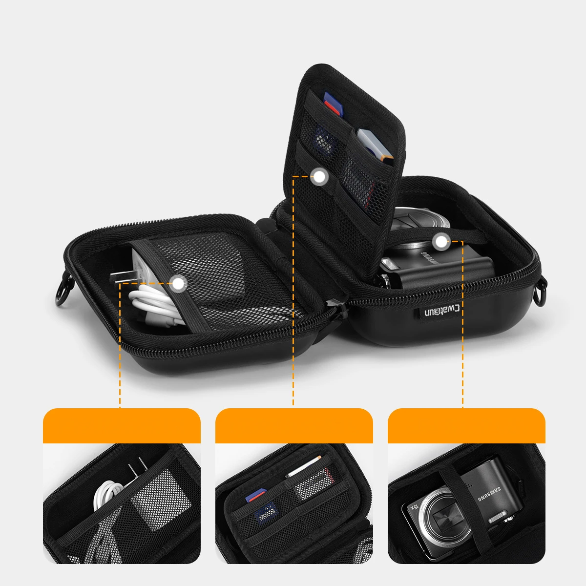 Cwatcun D158 Portable Electronic Organizer Adapter Chargers Cables Power Bank Protective EVA Hard Drive Case for Cord SD Camera