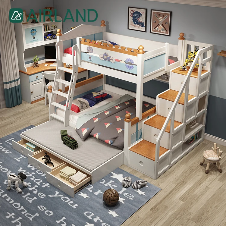 Airland Factory Direct High Quality Wood Double Bunk Bed Furniture Wooden Double Bunk Bed
