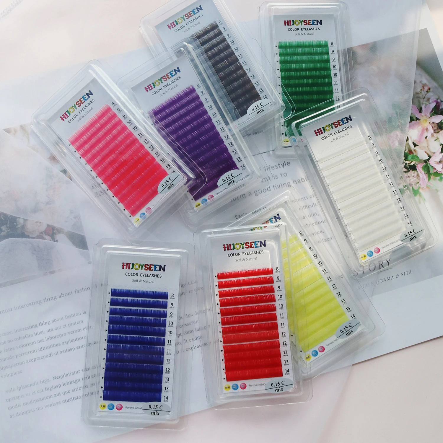 Individual Color Lashes Natural Long Eyelash Extension Pink+Red+Green+White+Purple Mixed Length Soft Colored Lahses