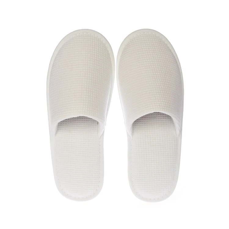 Customized logo white waffle disposable hotel slippers