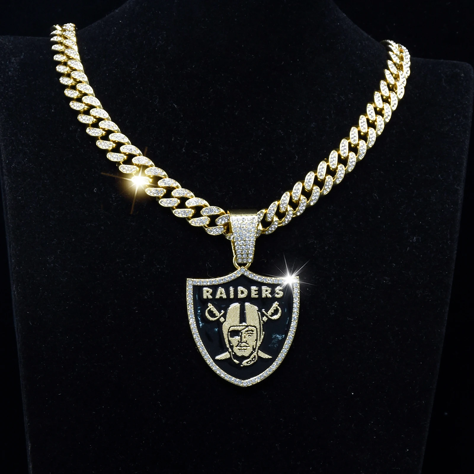 Модный логотип команды хип-хоп Las Vegas Raiders кулон ожерелье с полностью бриллиантовой кубинской цепочкой для мужчин и женщин