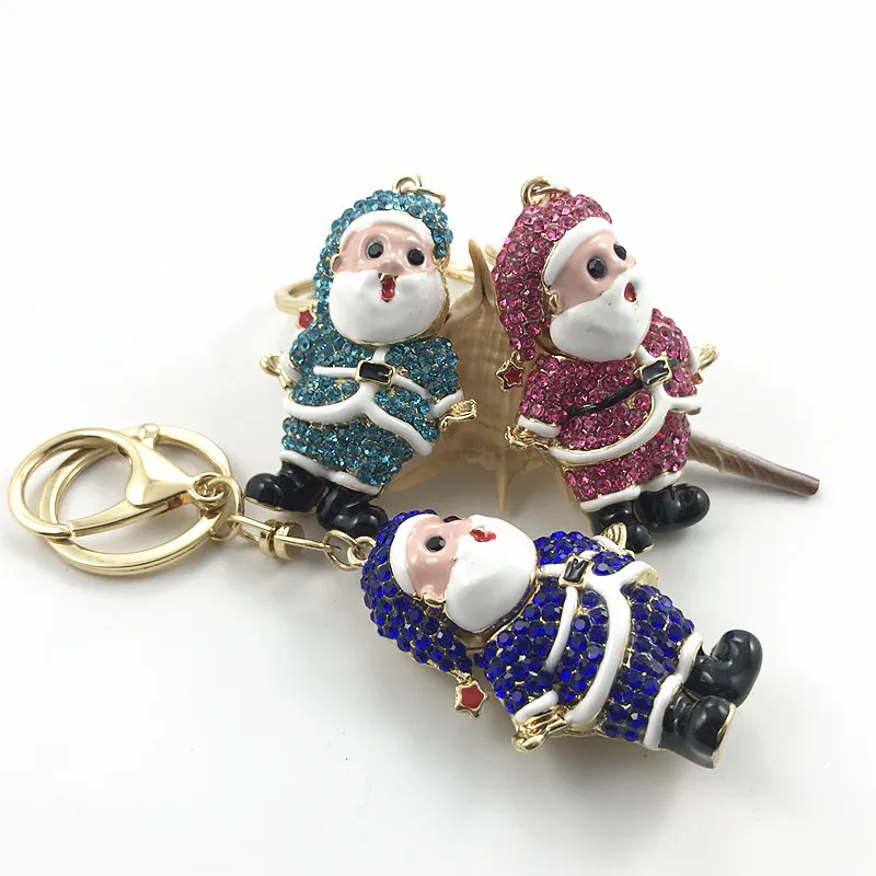 Christmas Gifts 2021 Creative Exquisite Rhinestone Santa Claus Keychain Car Pendant Bag
