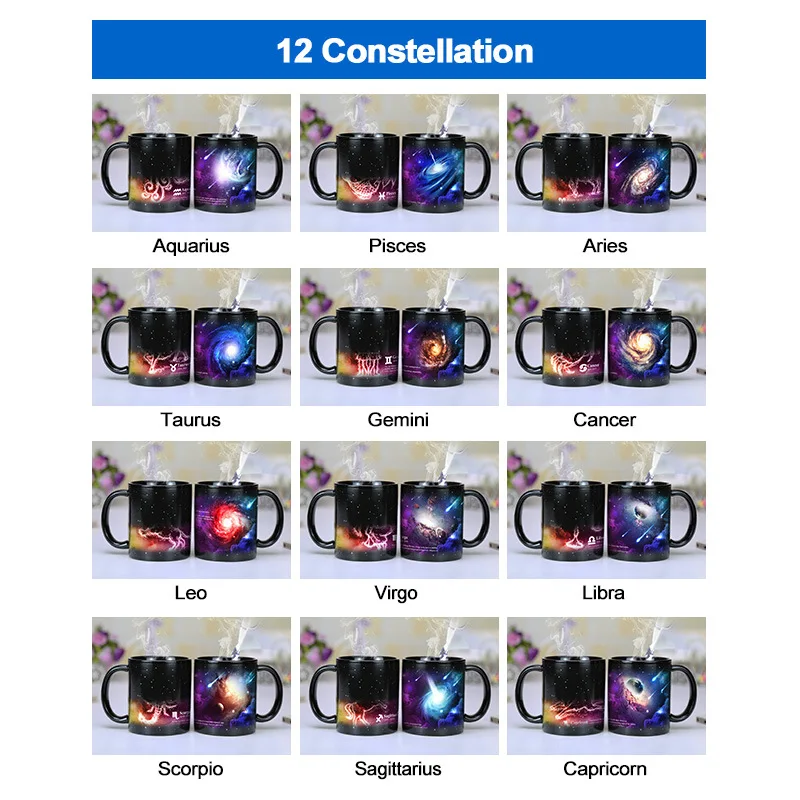 Starry sky purple magic 12 constellations color-changing water cup creative ceramic mug birthday gift advertising customized