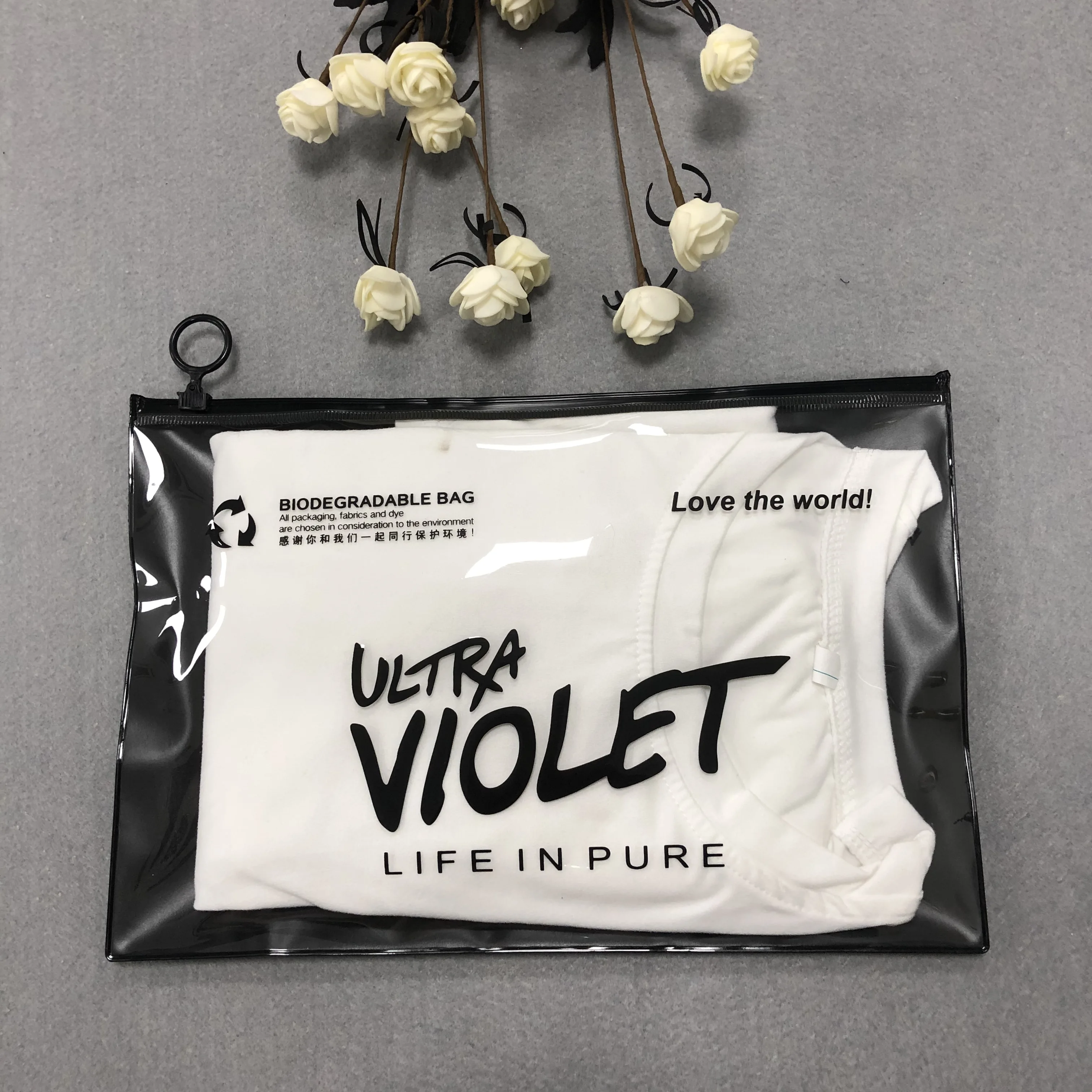 Custom promotional plastic bag ziplock clothing packaging frosted zipper bags