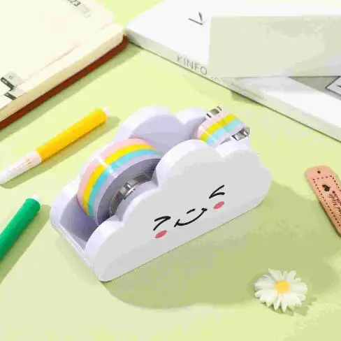 Tape Dispenser Washipaper Rainbow Roll Holder Cute Desktop Cloud Desk Office Cutting Masking Cartoon Adhesivemachine Supplies