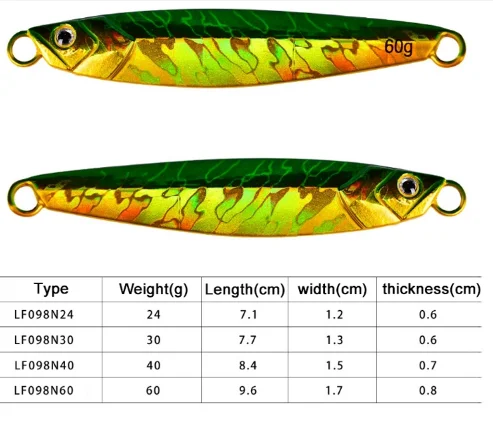 30g 40g 60g OEM Lead Fish Metal Jig Fishing Lure with Hooks 5 Colors Paillette Knife Wobbler Artificial Hard Jigging Bait