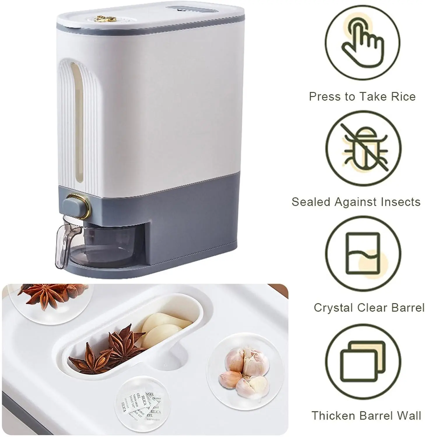 Rice Dispenser Sealable Grain Rice Storage Box Food Container Grain Container Rice and Grain Storage Container with Time Pointer