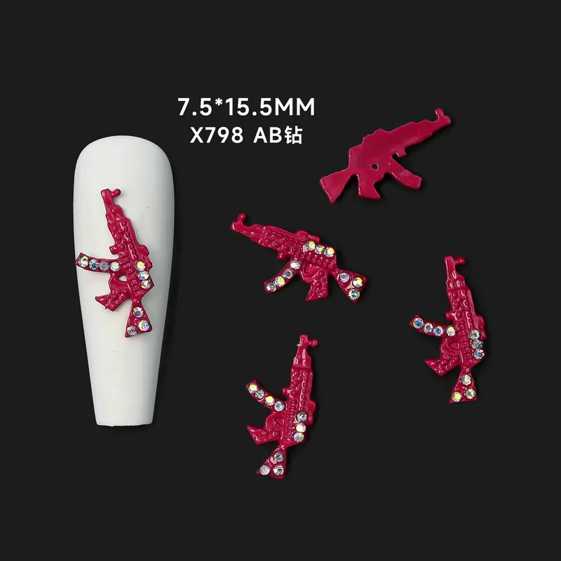 Luxury pink nail charm diamond powder series AB diamond nail accessories 3D simulation AK gun model nail decoration