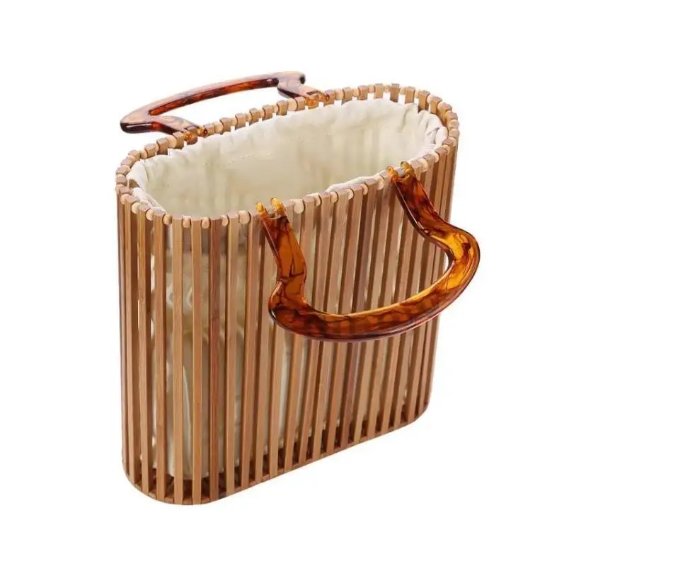 Natural Bamboo Clutch Bag Straw Woven Round Handbag For Women Hollow Out Bamboo Basket Bag Round Handbag For Women Hollow Out