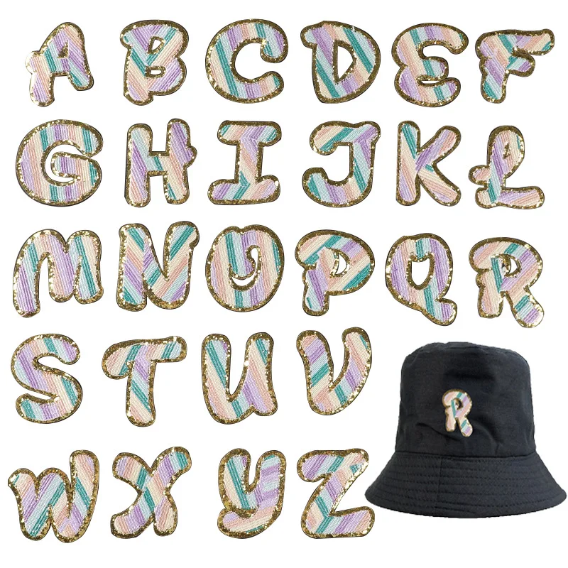 Gold Glitter Embroidered Iron on Letters Alphabet Iron on Letter Patches