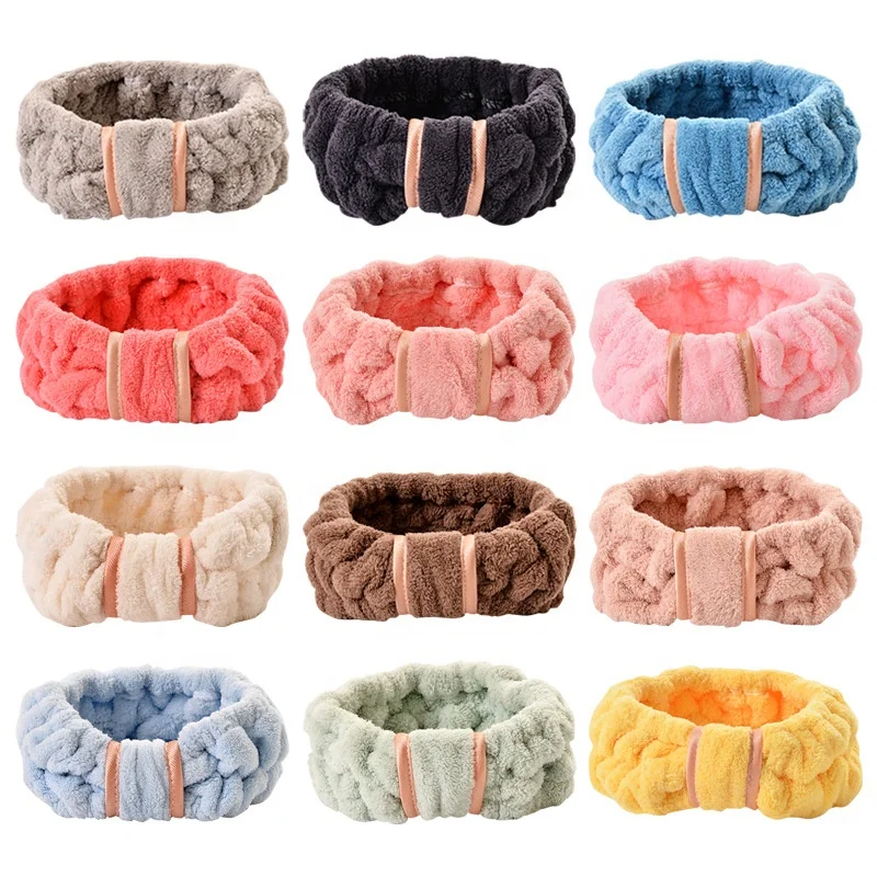 Wholesale Custom Terry Cloth Micro Fiber Towel Hair Wraps Wash Microfiber Top Knot Head HeadWrap Yoga Sport Spa Facial Headbands