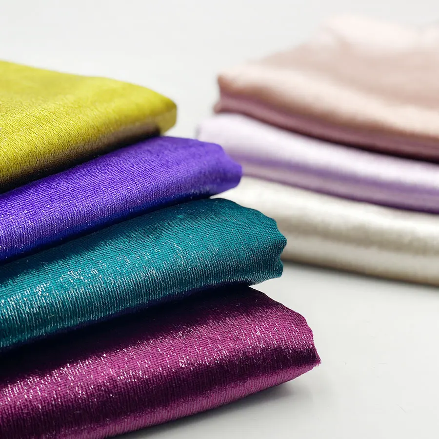 Fancy popular women garment dress shirt silver gold metallic knit velour 70% polyester 30% lurex velvet fabric