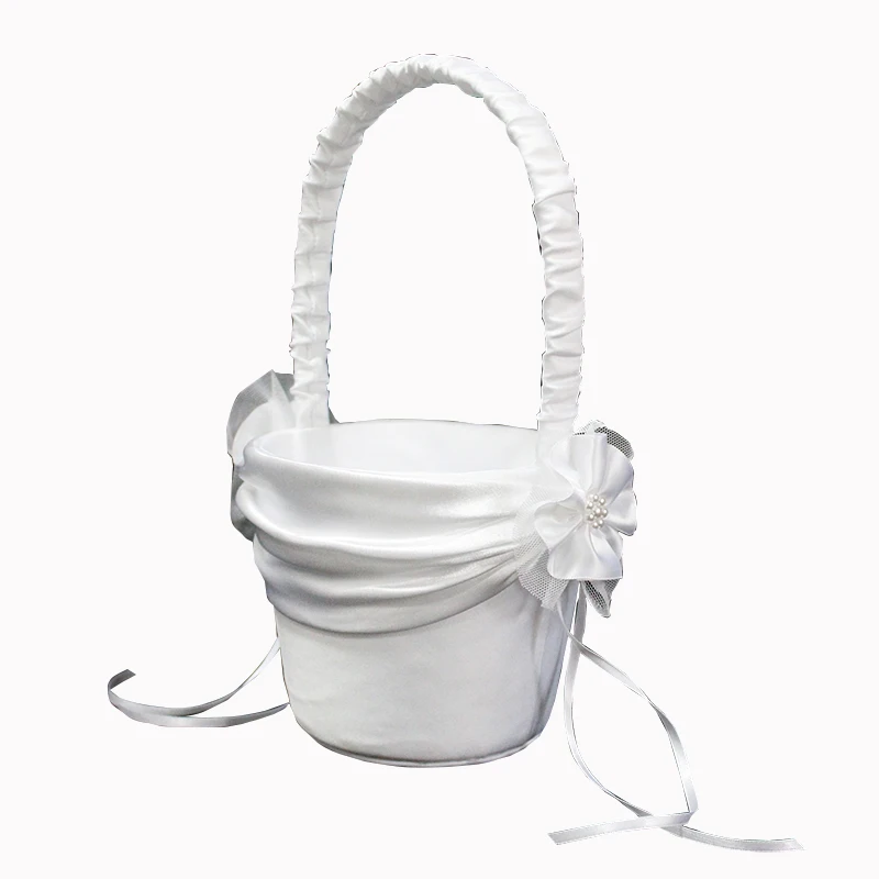 M4619 Wedding supplies bridal wedding flower basket White lace flower girl candy basket