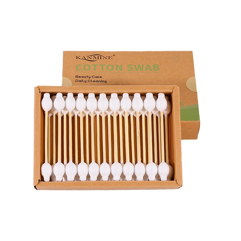 Portable Disposable Free Sample Eco Friendly 33Pcs Bamboo Stick Gourd Head Cotton Swab With Kraft Paper Drawer Box Package