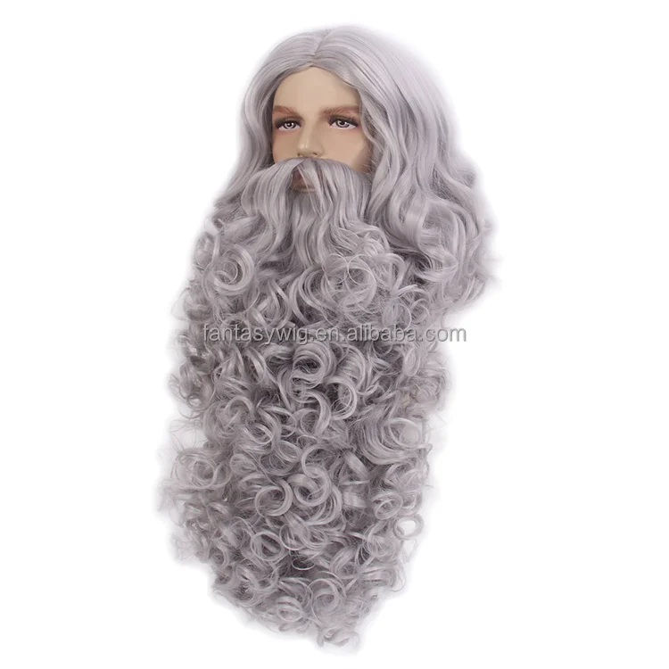 Wholesale Christmas Grandpa Yak Beard Wigs Set 2023 High Quality White Brown Grey Synthetic Hair None Lace Party Wigs