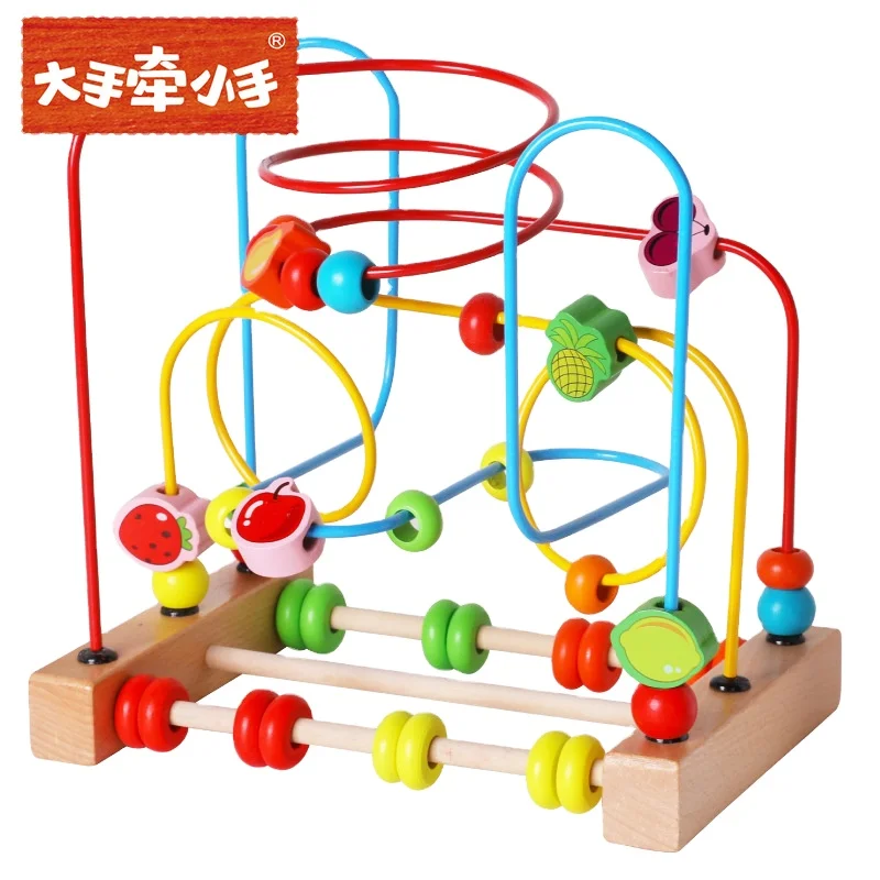 Baby Montessori Educational Toy Wooden Circles Bead Wire Maze Roller Coaster Abacus Puzzle Toys 3+ Kid Early Education Toy