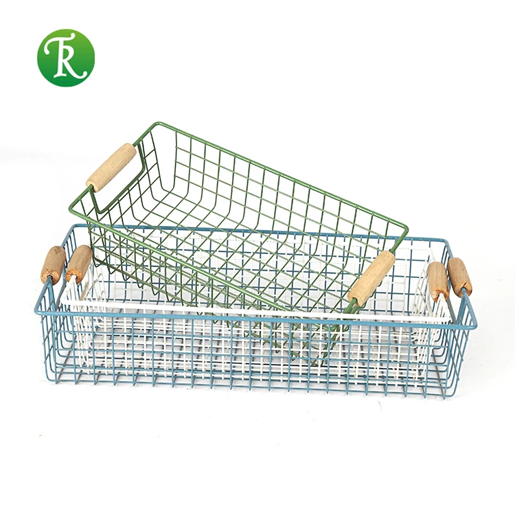 Handmade Black Powder Coated Metal Wire Iron Mesh Storage Basket Household Decorative Use for Fruits Bread with Handmade Handles