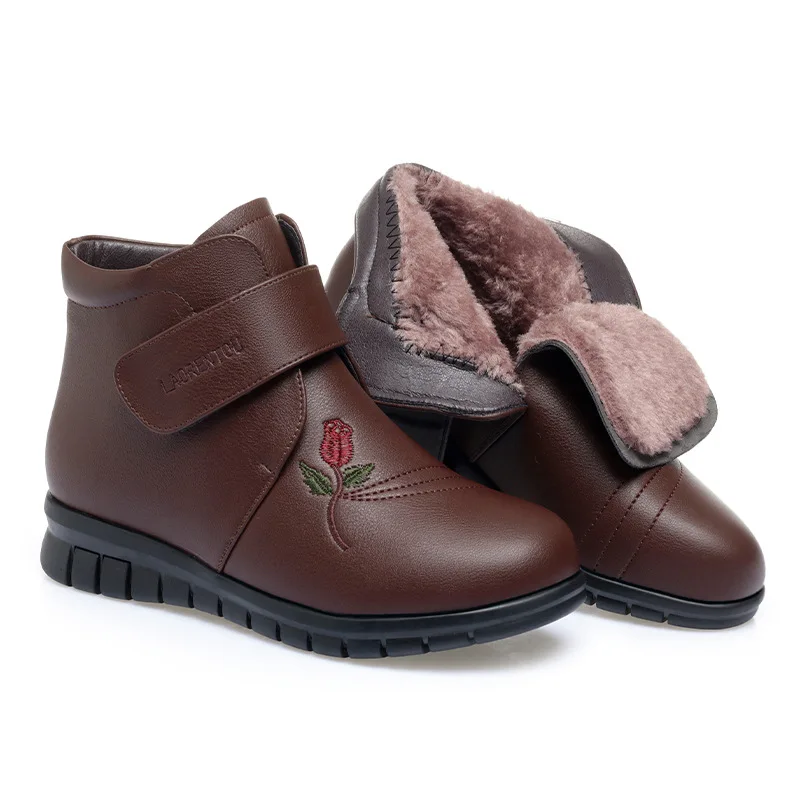 Xuanhui Новое поступление большие размеры плюшевые сапоги с пряжкой на толстой подошве Зимние Черные Теплые ботильоны круглым носком