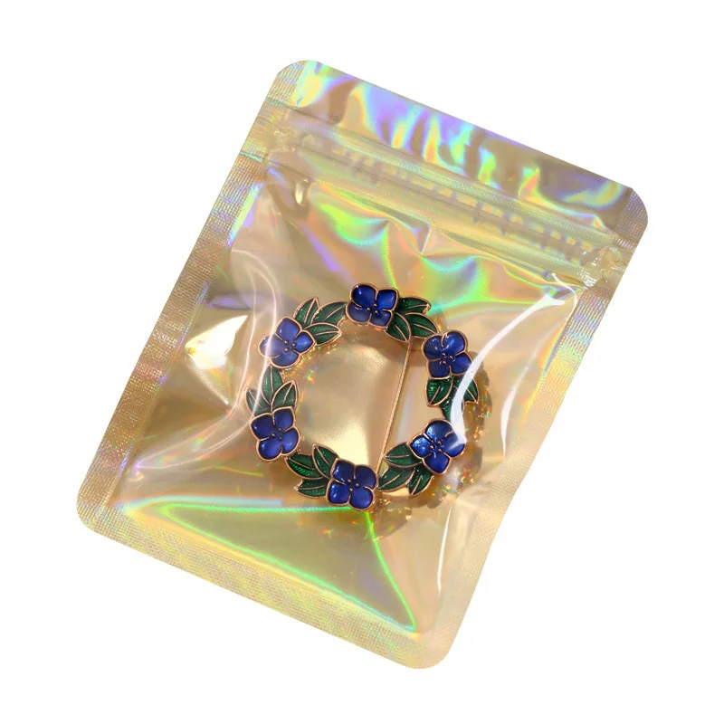 In stock transparent Resealable holographic pink zip bag for Jewelry