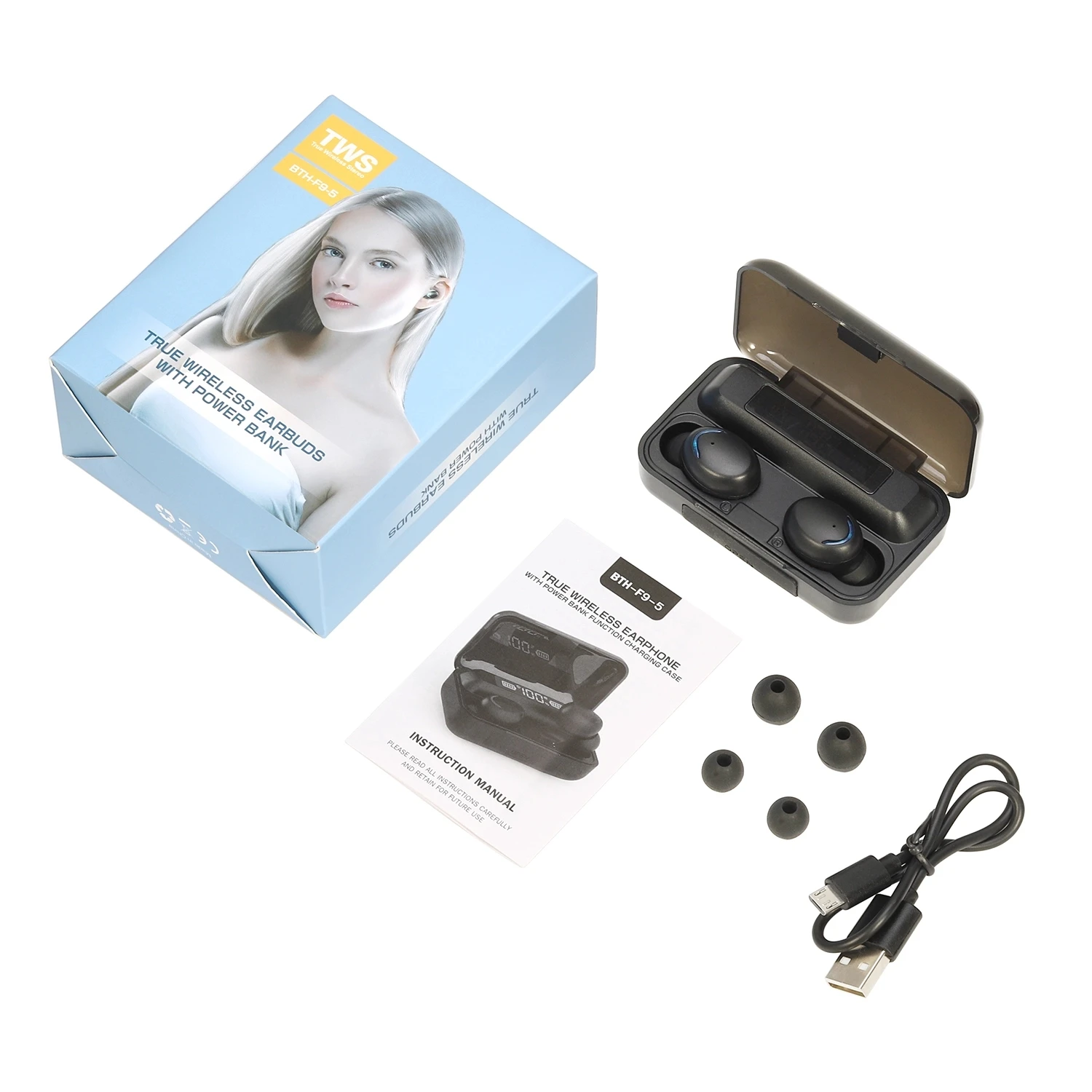 Best Selling Earphone 9D Hifi Stereo Active Noise Reduction Sports Headphones TWS Wireless Earbuds Earphones