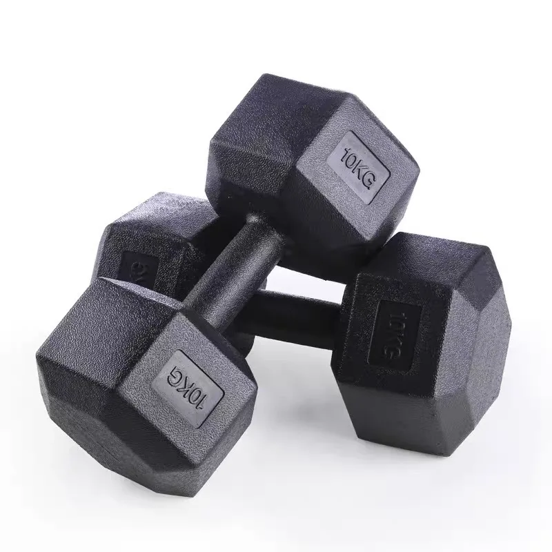 Wholesale fitness equipment 5kg gym hexagonal  dumbbells free weights  10kg hexagon dumbells mancuernas 20kg cast iron hex rubb