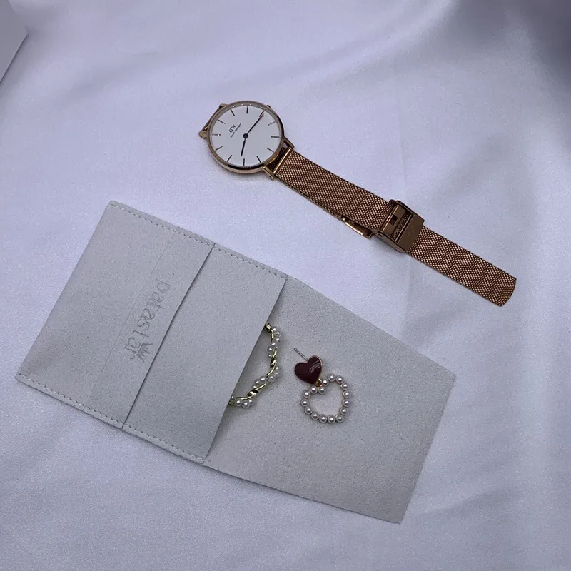 Custom Logo suede jewelry earring pouch with box and insert pad, Suede Microfiber jewelry pouches