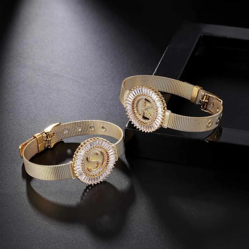 
Fashion steel watch style letter Initial cz handmade charm bracelet women 