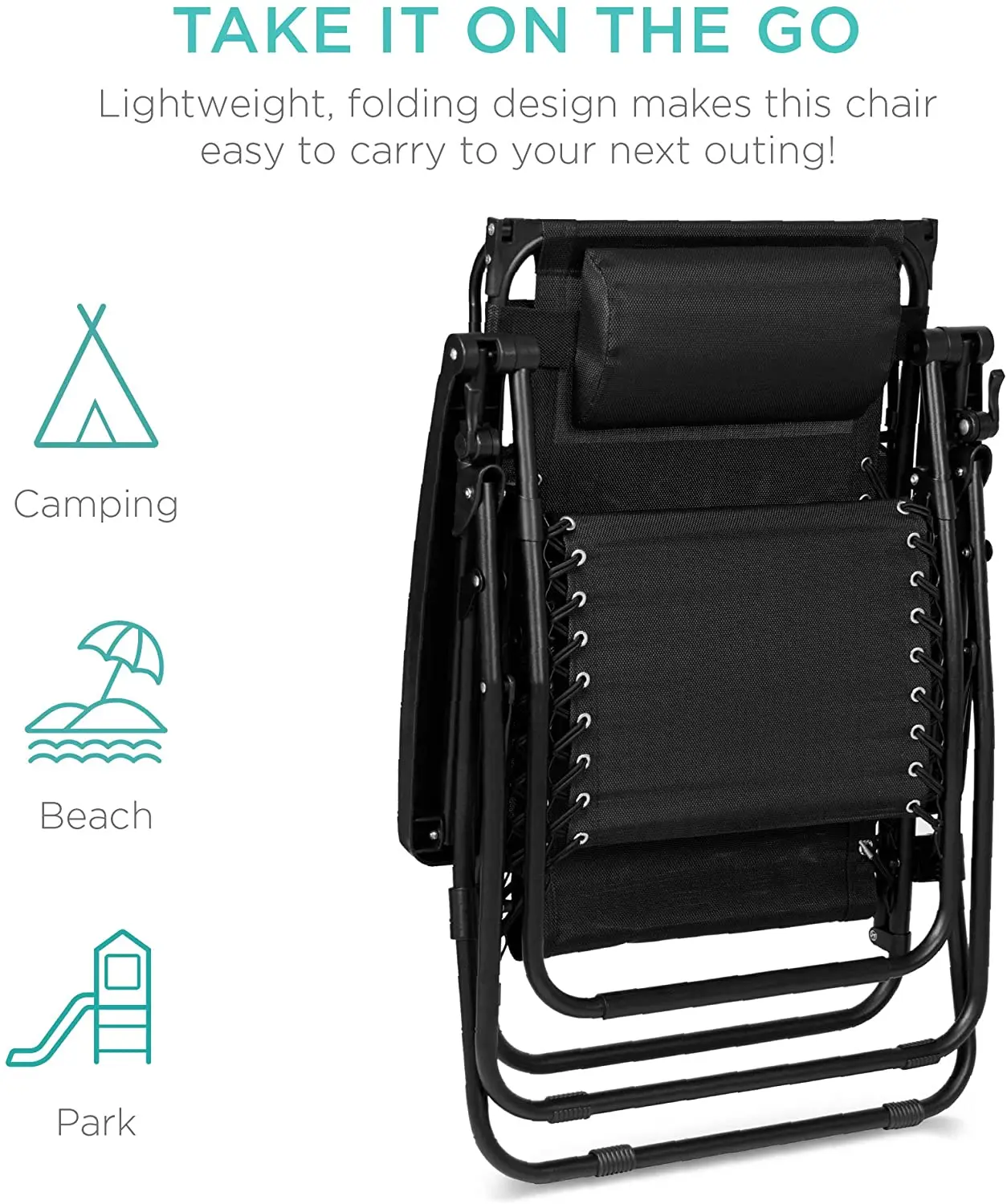 Lightweight Foldable Garden Zero, Gravity Metal Chair Outdoor Recliner Lounge Chairs with Folding Canopy Shade and Cup Holder/