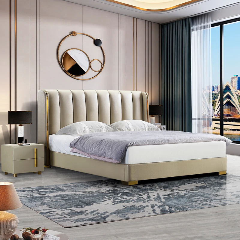 Double Bed Luxury Leather Modern Furniture European King Size Soft Bed