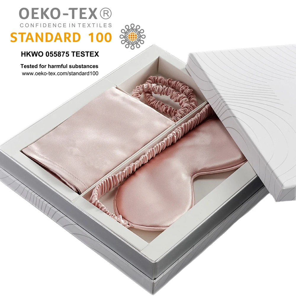OEKO-TEX 100 manufacture custom Best for Hair and Skin Silk Pillowcase Set Silk Eye mask Mulberry Silk Pillow Cases Gift Set