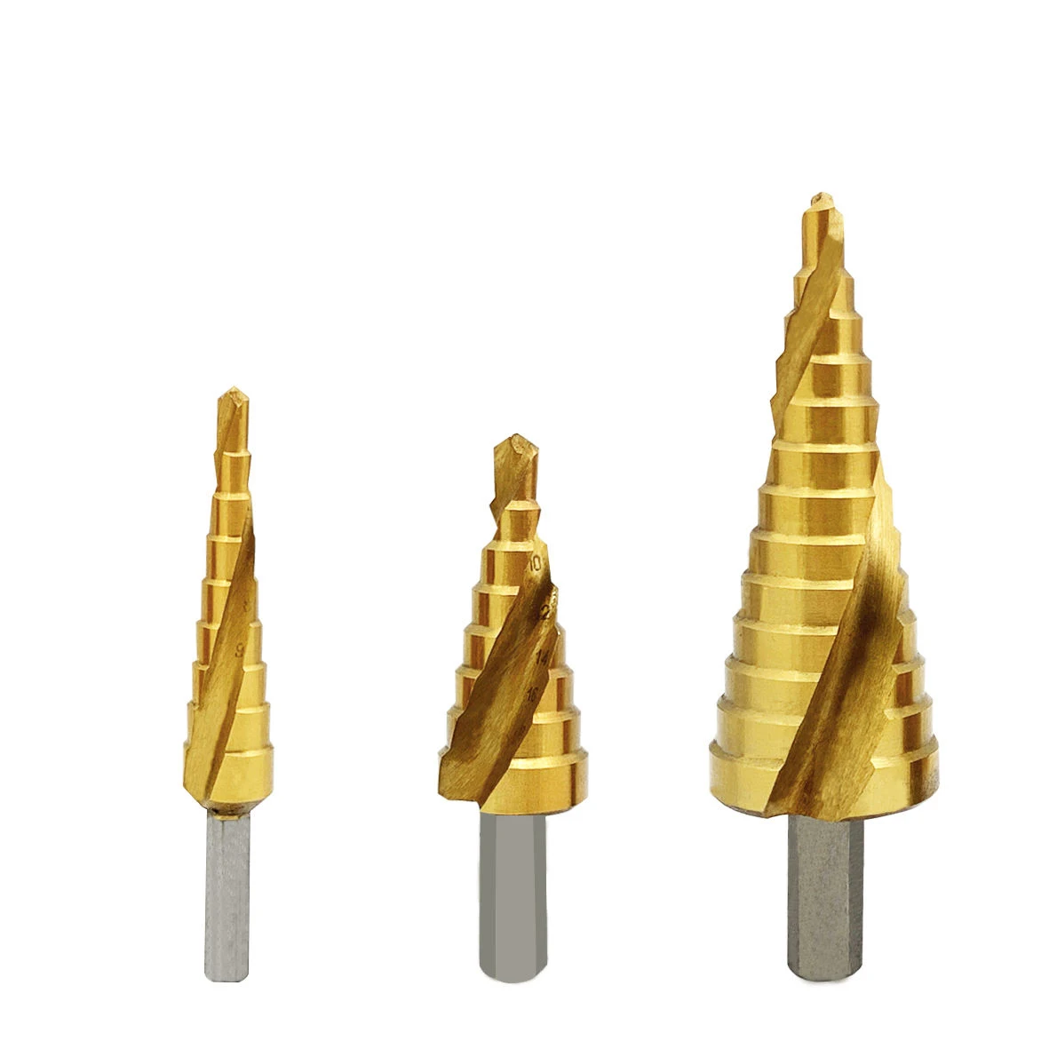 Royal Sino 3 Pcs High Speed Steel Cobalt 5% Large HSS Titan Step Drill Bits For Drilling Metal Hole