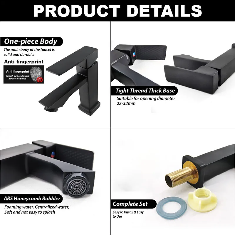 Bathroom Square Matte Black Tap Faucet Matte Black PILLAR SINK BASIN WATER TAP Zinc Alloy Faucet