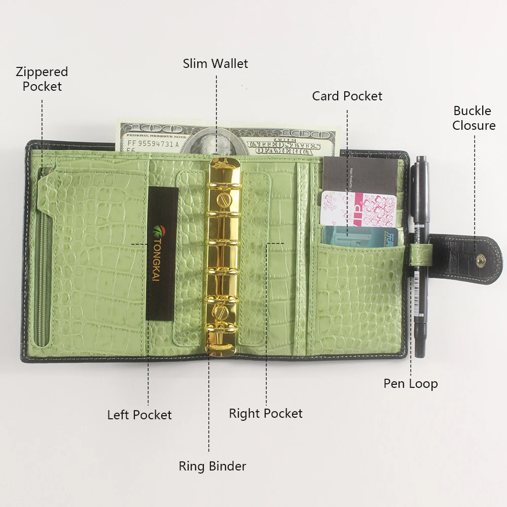 Custom A7 Small Luxury Unsex Loose Leaf Crocodile Leather Planner Binder Organizer Notebook with 6 Rings Binders