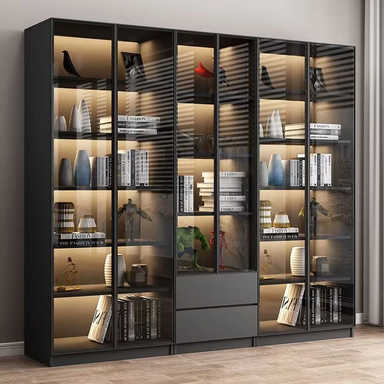Luxury Living Room Furniture Glass Door Bookcase Modern Storage Cabinets Wine Display