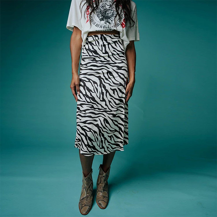 Custom Animal Print Black and White Elegant High Waist Split Hem Front Women Sexy Skirt Lady Long Maxi Skirt