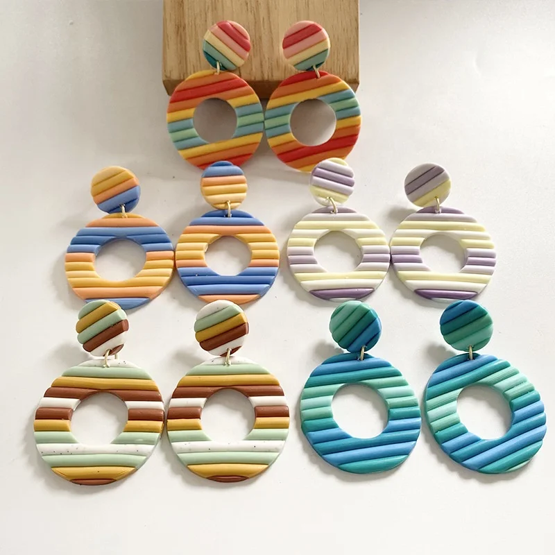  2021 New Arrival Hot Oval Pendant Earrings Fashion Bohemian Statement Cute Colorful Rainbow earrings for