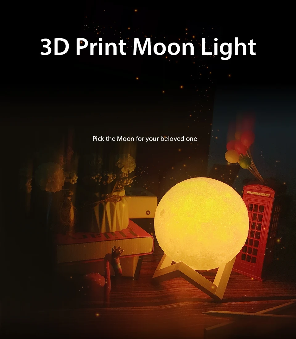 Christmas Gift 10CM Rechargeable 16 Colors Touch Change Remote 3D Printing Globe Led Moon Light LED 3D Moon Light