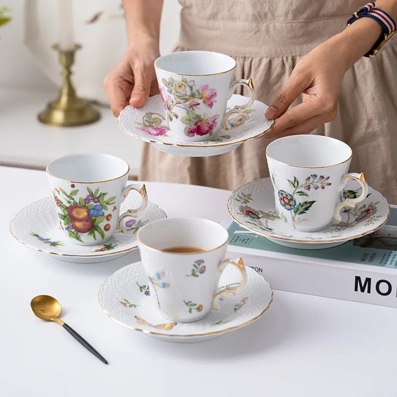 English royal afternoon tea Set with elegant insect plant floral pattern elegant ceramic coffee cup and saucer set