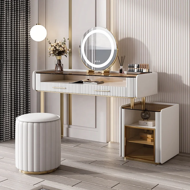 Foshan factory directly dressing table with led mirror and stool modern design makeup tables for girls high quality