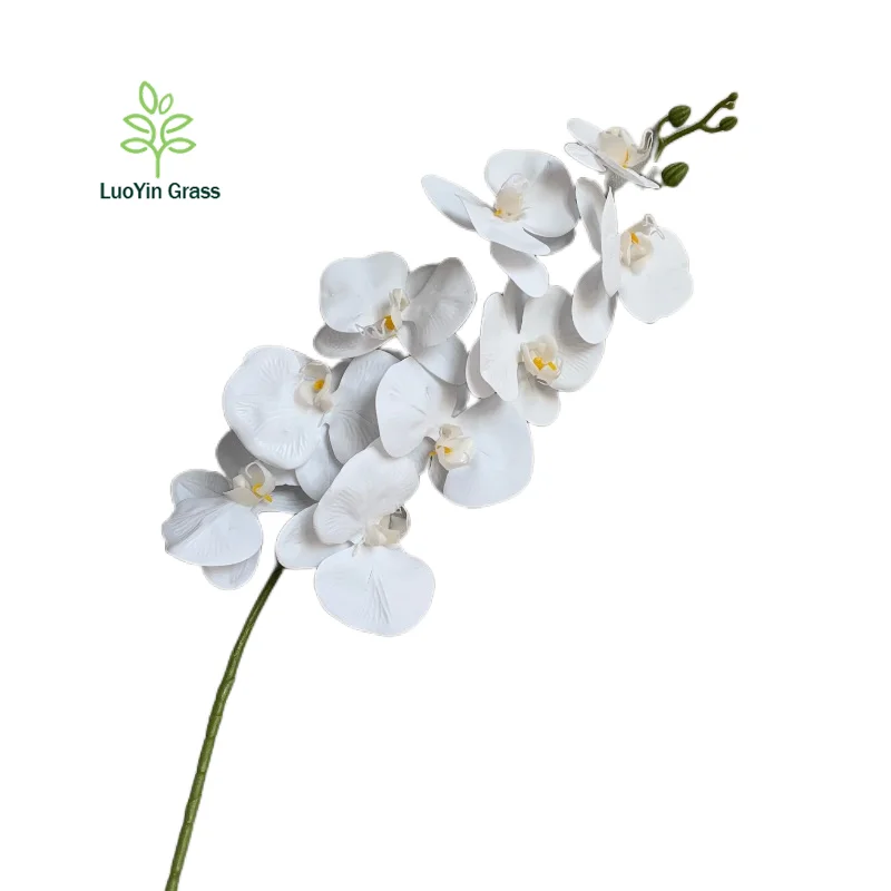 Artificial Orchid Stems  PU Real Touch White Orchid 37 inch Tall 9 Big Blooms Phalaenopsis Flower Home Wedding Decor