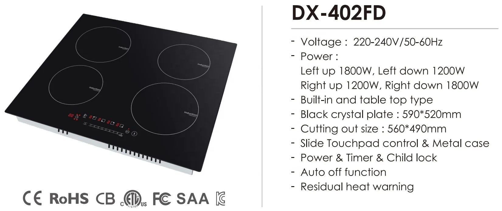 Built in induction cooker 4 burner CE waterproof household appliances electric stove device induction cooktop
