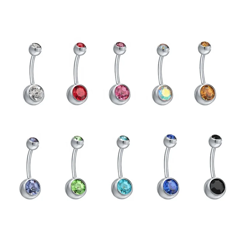 316 Surgical Stainless Steel Double Head Colors Crystal Navel Ring Wholesale Rhinestone Belly Button Ring