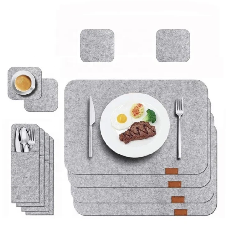 Felt placemats Stain Heat Resistant Washable felt table mat, Dark grey Place Mats Set of 6 for dinner (1600288323326)