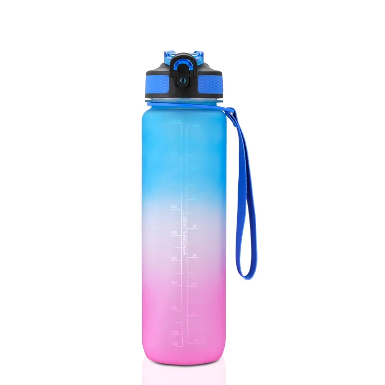In Stocked Gradient Color Sport Gym Soft Painting Plastic Everich 32oz Water Bottle with Straw & Time Marker
