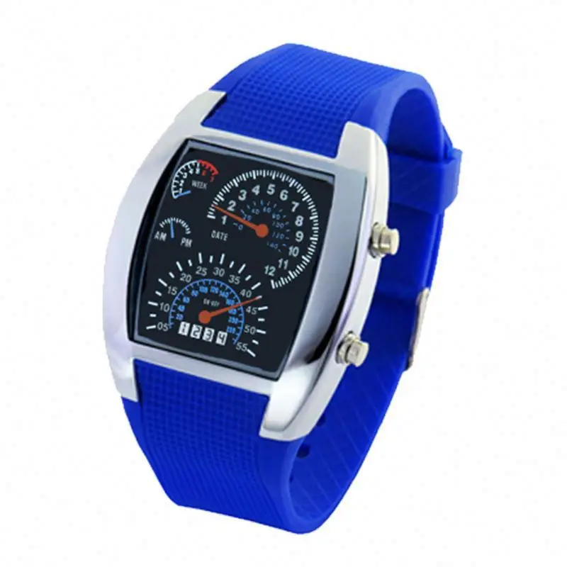 LED Display Men Sports RPM Turbo Flash  Wristwatch Car Speed Meter Dial Binary Matrix Digital Electronic Watches