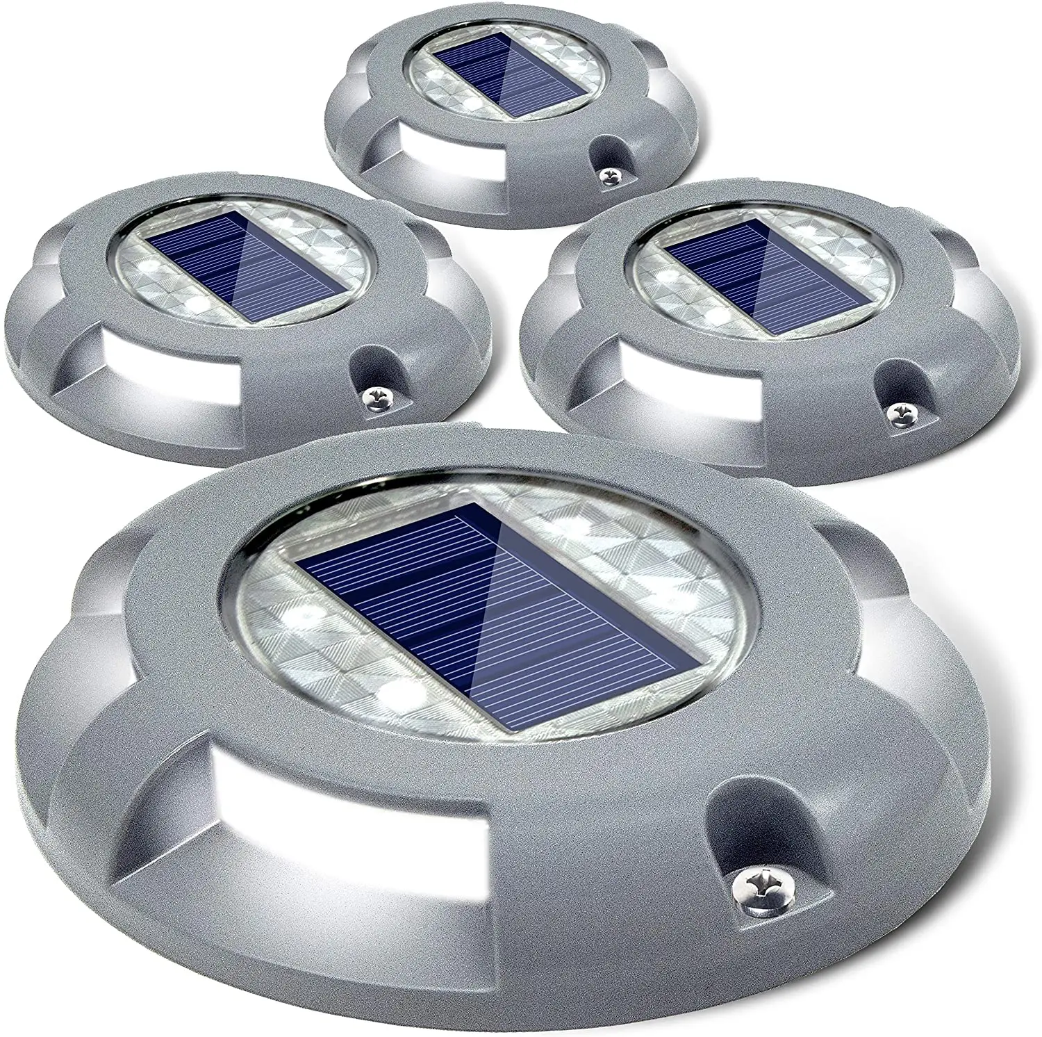 
4 Pack LED Powered Waterproof Driveway Dock Light Solar Deck Lights for Garden Step Sidewalk Stair Ground Pathway 